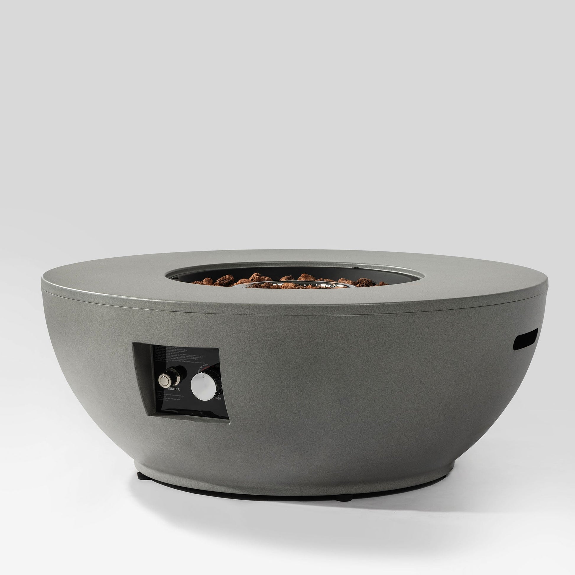 36'' Propane Gas Fire Pit Table Grey Steel with built-in ignition and lava rock centerpiece on Tampa Home & Garden Store