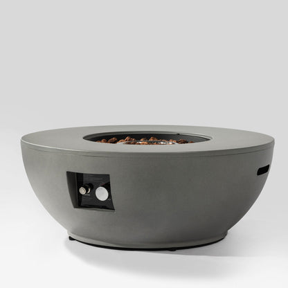 36'' Propane Gas Fire Pit Table Grey Steel with built-in ignition and lava rock centerpiece on Tampa Home & Garden Store
