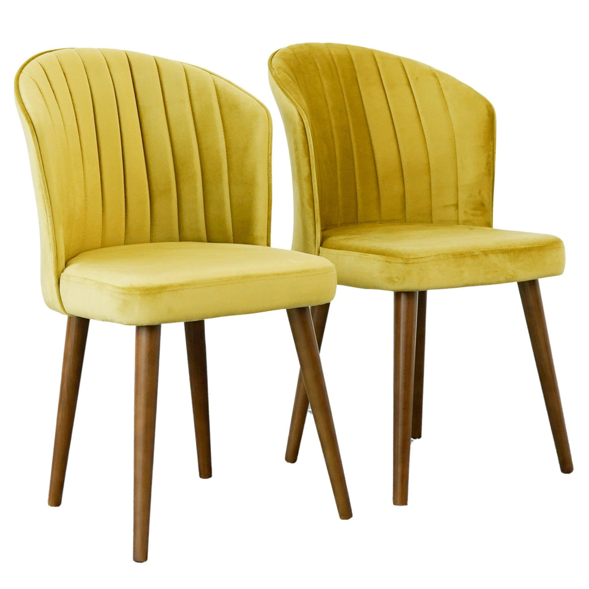 Parsons dining chair set yellow velvet upholstery, dark wood legs (2 pcs) on Tampa Home & Garden Store
