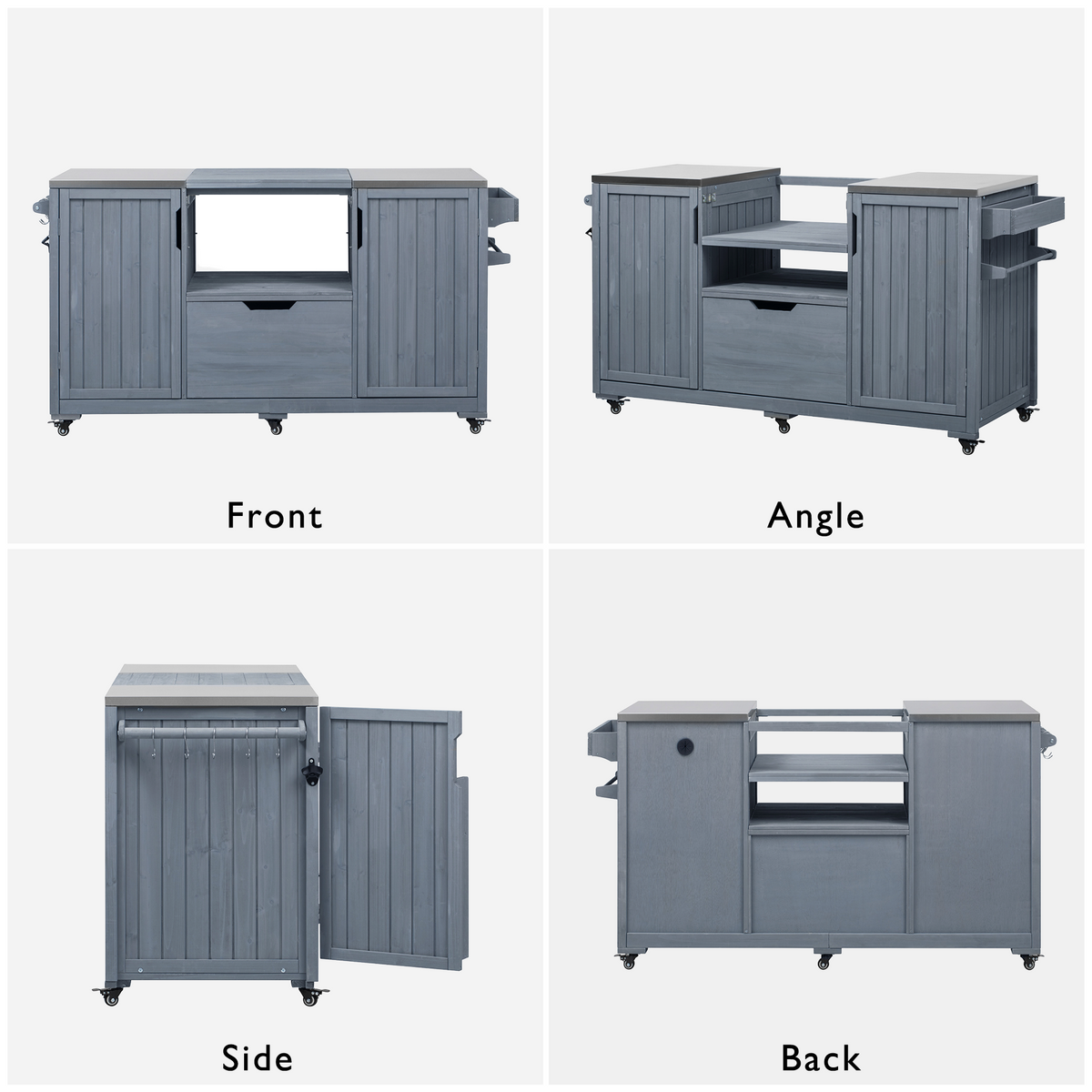 K&K 66.5in Outdoor Kitchen Island for Big Green Egg Grills HouseOfZazla, wheeled blue-gray cart on Tampa Home & Garden Store