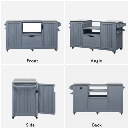 K&K 66.5in Outdoor Kitchen Island for Big Green Egg Grills HouseOfZazla, wheeled blue-gray cart on Tampa Home & Garden Store