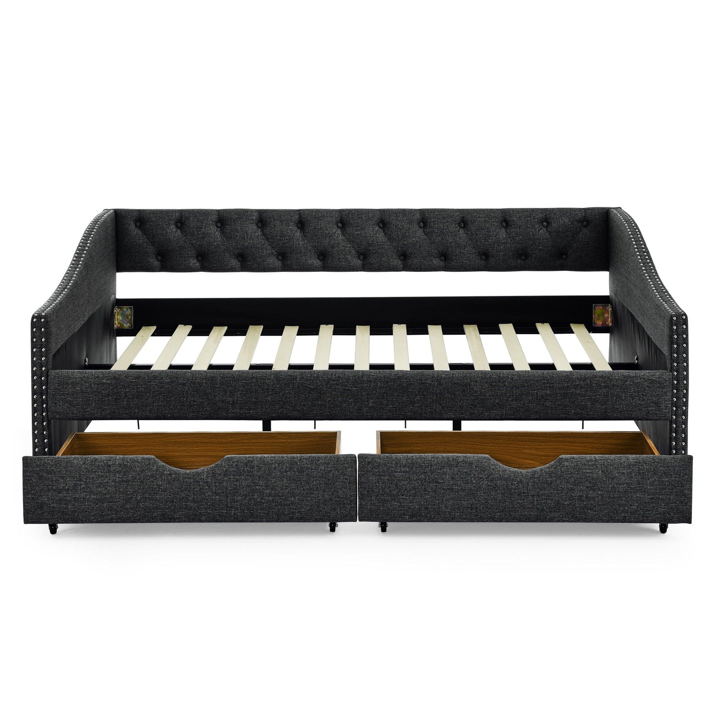 Upholstered Tufted Daybed with Storage Drawers