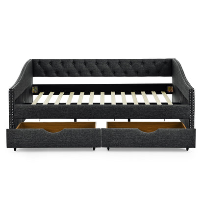 Upholstered Tufted Daybed with Storage Drawers