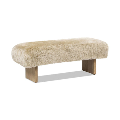 Upholstered bench in natural blonde sheepskin fur with wooden legs HouseOfZazla 49in on Tampa Home & Garden Store