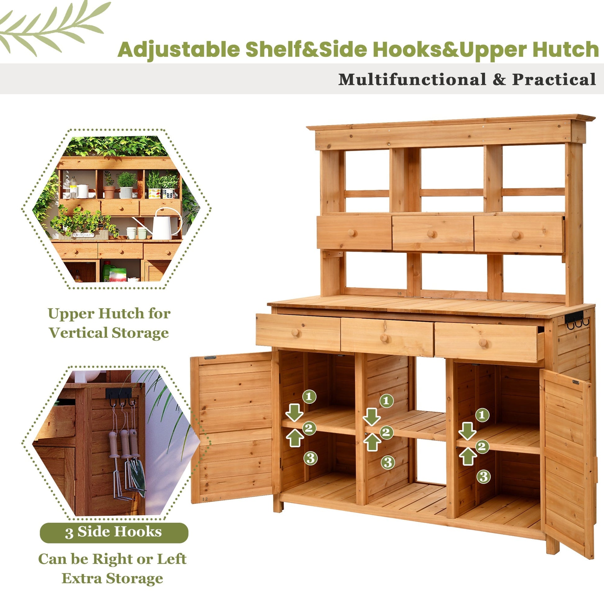 TOPMAX 65.7'' Tall Garden Potting Bench with Hutch, wooden HouseOfZazla workstation on Tampa Home & Garden Store