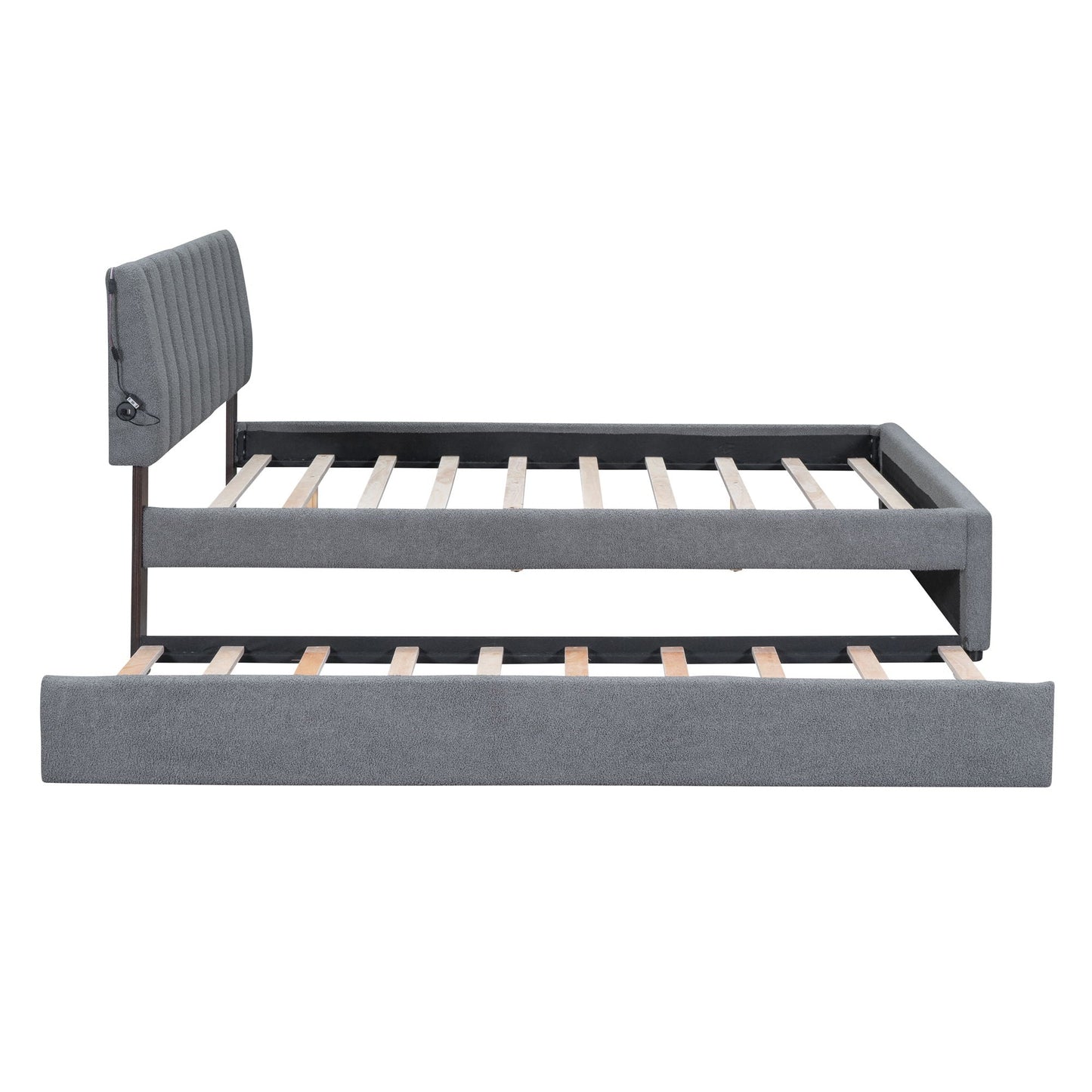 Upholstered Platform Bed With Trundle by HouseOfZazla, gray fabric tufted headboard on Tampa Home & Garden Store
