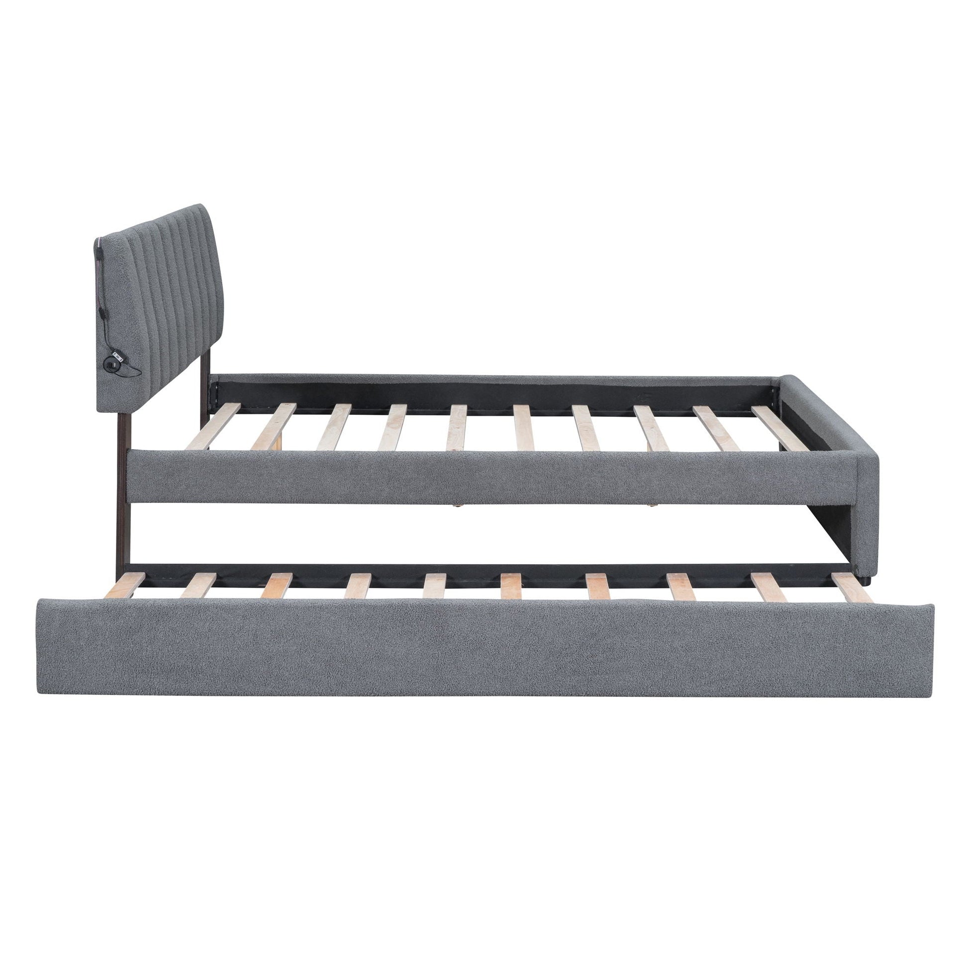 Upholstered Platform Bed With Trundle by HouseOfZazla, gray fabric tufted headboard on Tampa Home & Garden Store