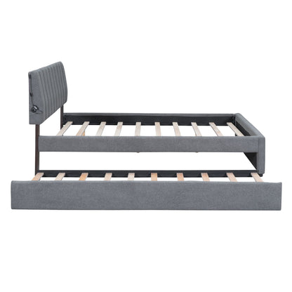 Upholstered Platform Bed With Trundle by HouseOfZazla, gray fabric tufted headboard on Tampa Home & Garden Store
