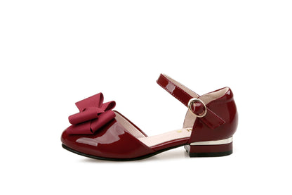 Big kids' burgundy patent leather Mary Jane with bow, ankle strap and low heel on Tampa Home & Garden Store