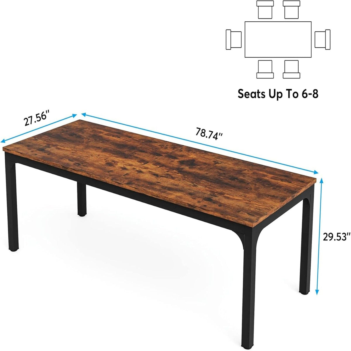 Rectangle dining table 6-8 by HouseOfZazla with black metal legs and wood top in multiple colors on Tampa Home & Garden Store