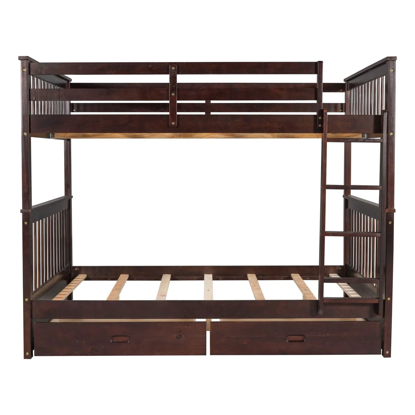 Dark brown wooden bunk bed with ladders and 2 storage drawers on Tampa Home & Garden Store