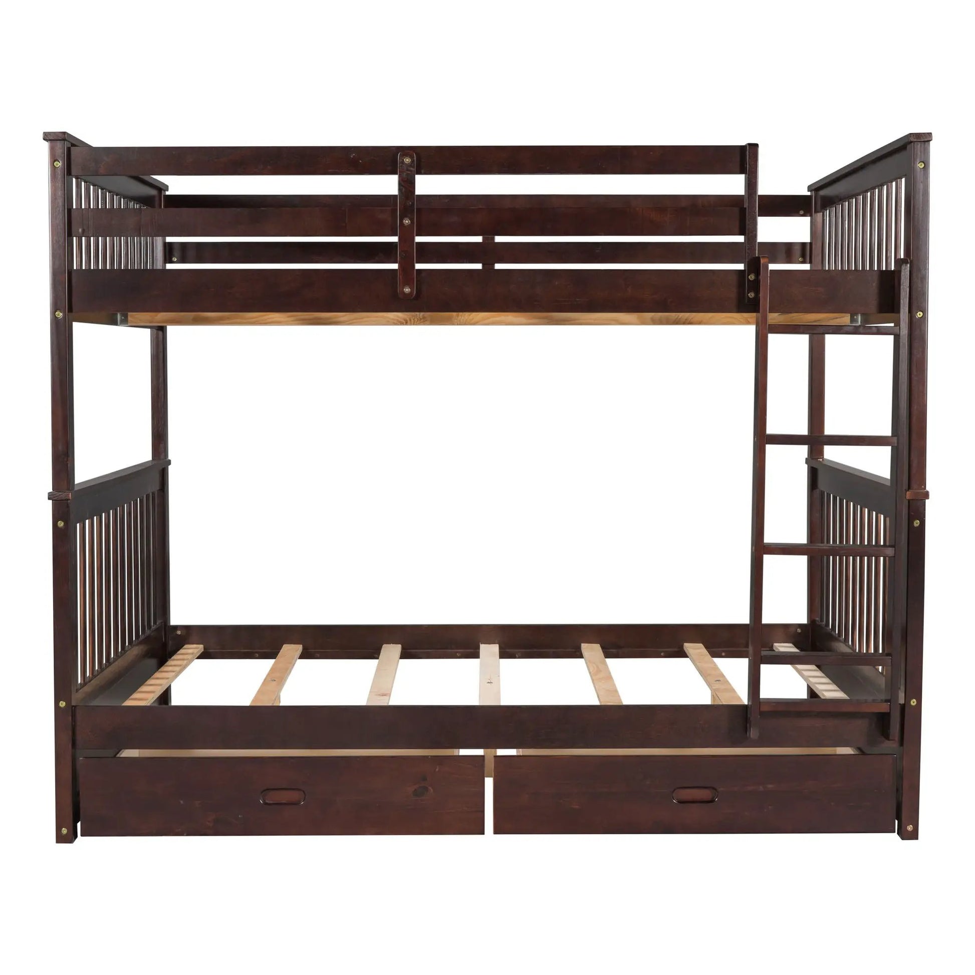 Dark brown wooden bunk bed with ladders and 2 storage drawers on Tampa Home & Garden Store