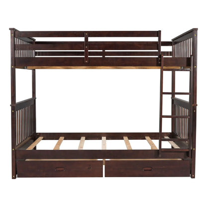 Dark brown wooden bunk bed with ladders and 2 storage drawers on Tampa Home & Garden Store