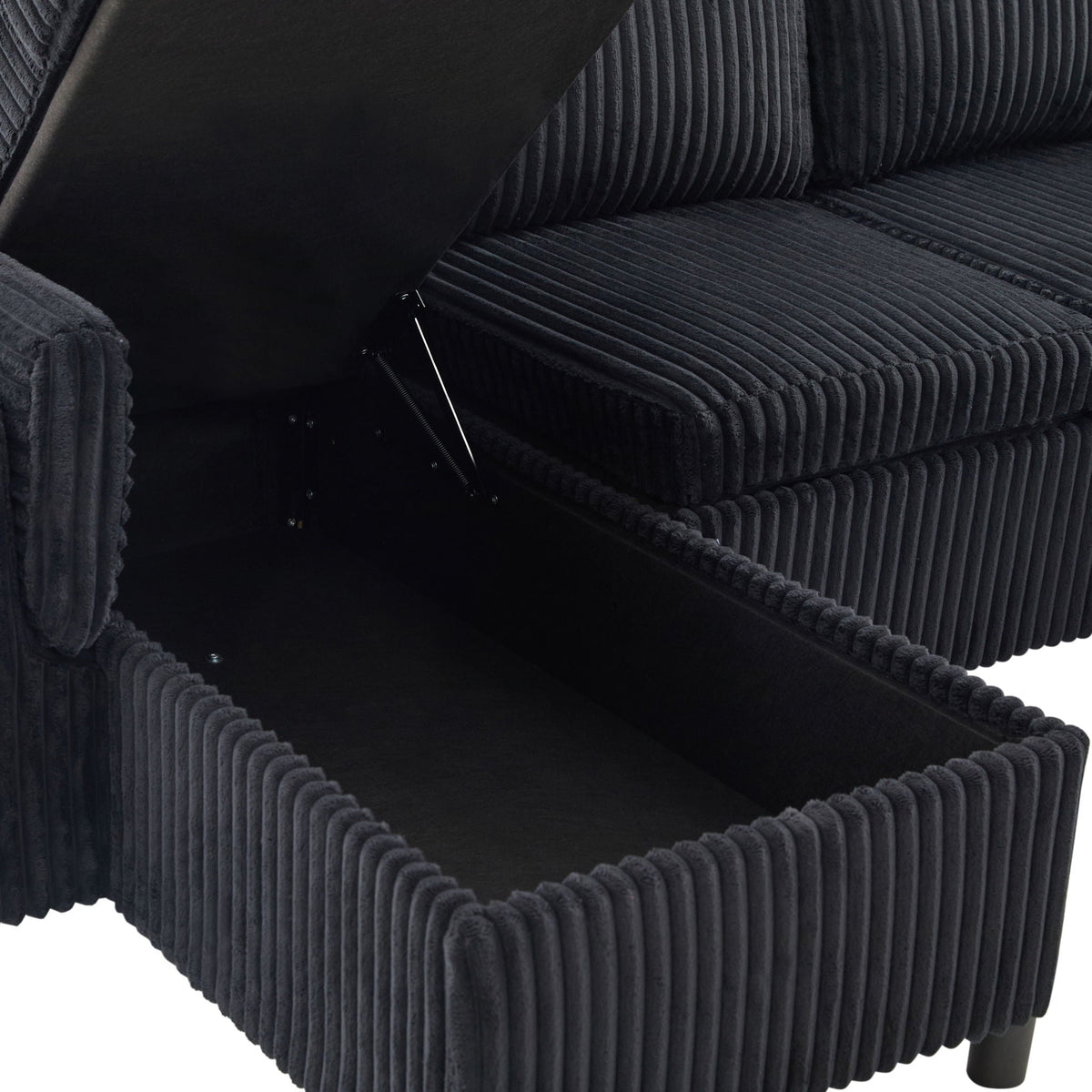 Convertible U-shaped sectional sofa bed with USB ports and storage in gray corduroy on Tampa Home & Garden Store