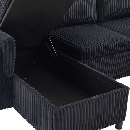 Convertible U-shaped sectional sofa bed with USB ports and storage in gray corduroy on Tampa Home & Garden Store