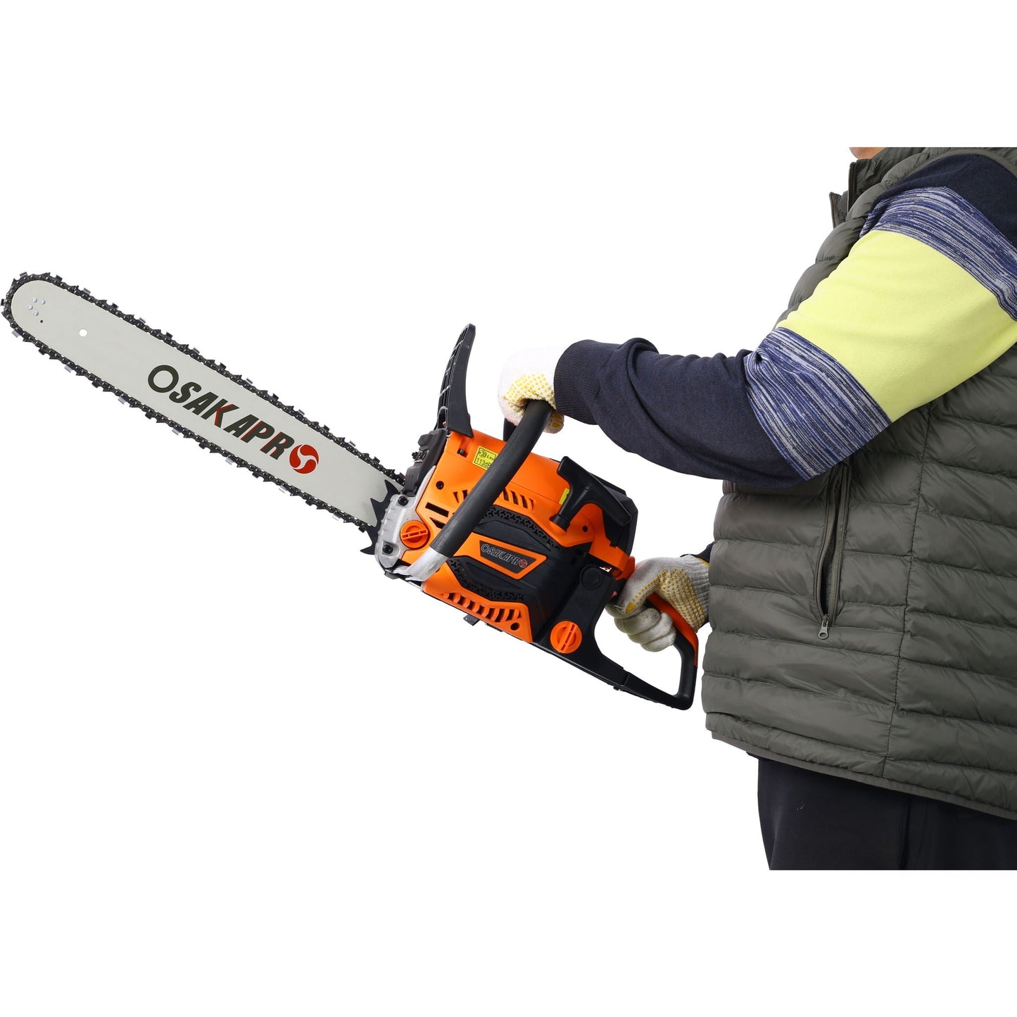 HouseOfZazla 62cc gas powered chainsaw with 22in bar, orange and black handheld petrol chainsaw on Tampa Home & Garden Store
