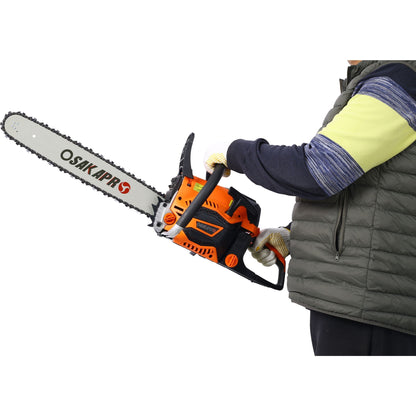 HouseOfZazla 62cc gas powered chainsaw with 22in bar, orange and black handheld petrol chainsaw on Tampa Home & Garden Store
