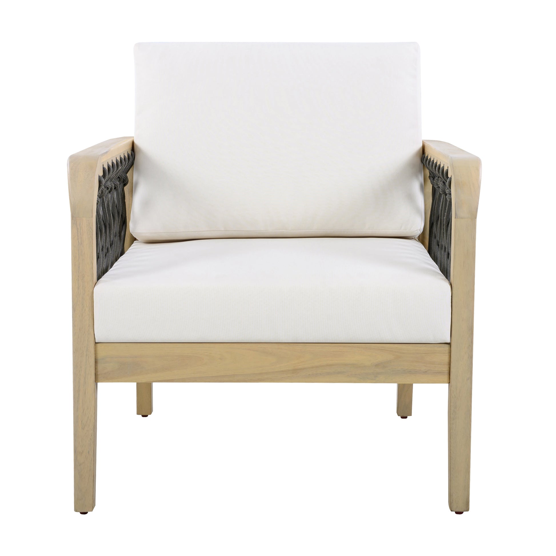 Outdoor acacia wood club chair with handwoven rope, light teak finish HouseOfZazla on Tampa Home & Garden Store