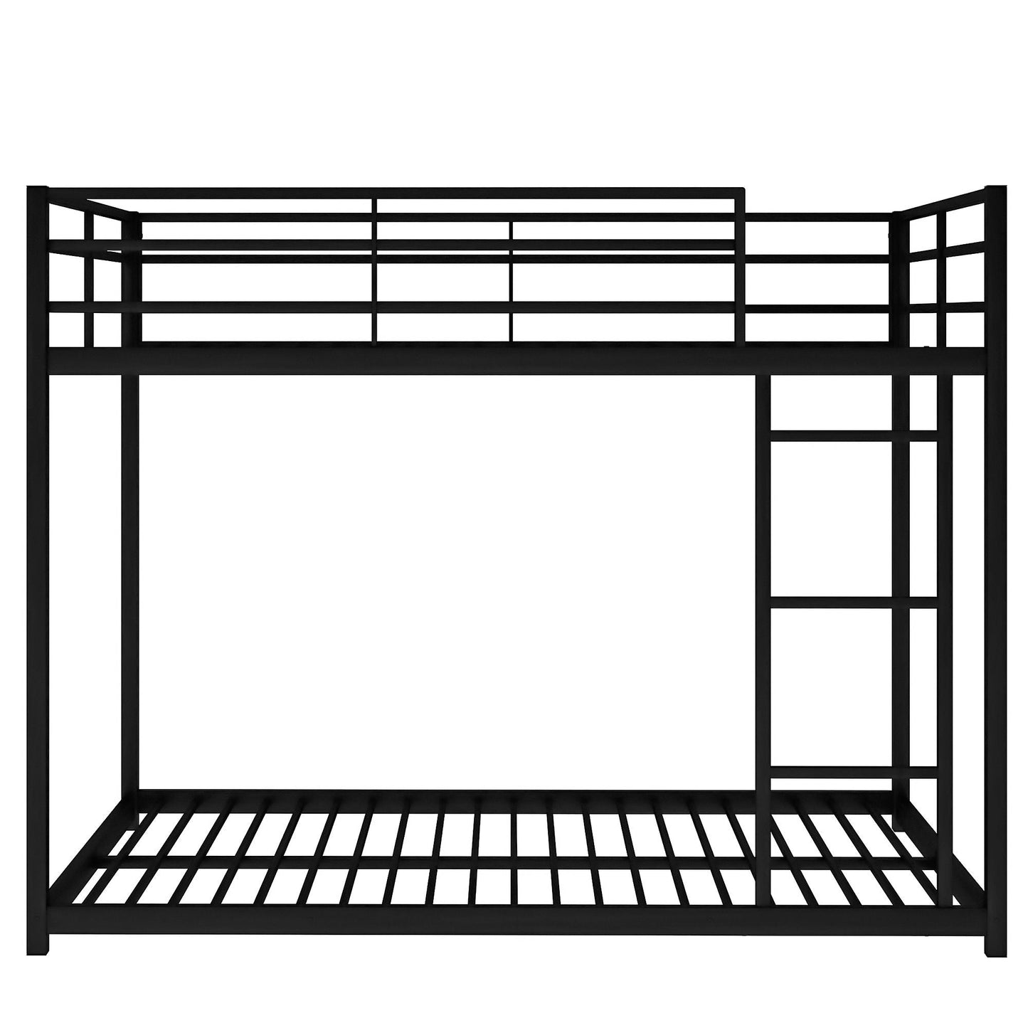 Black metal bunk bed frame with ladder; low-profile top bunk and rails on Tampa Home & Garden Store