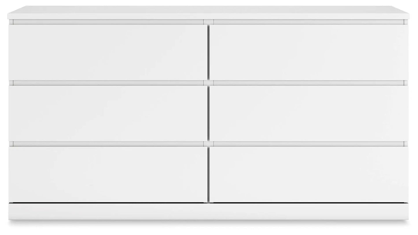 Onita White Six Drawer Dresser Ball Bearing Glide