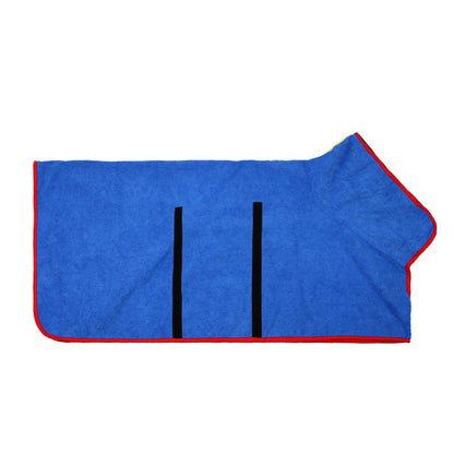Absorbent Pet Bathrobe blue microfiber with red trim and waist straps Pet Zen on Tampa Home & Garden Store