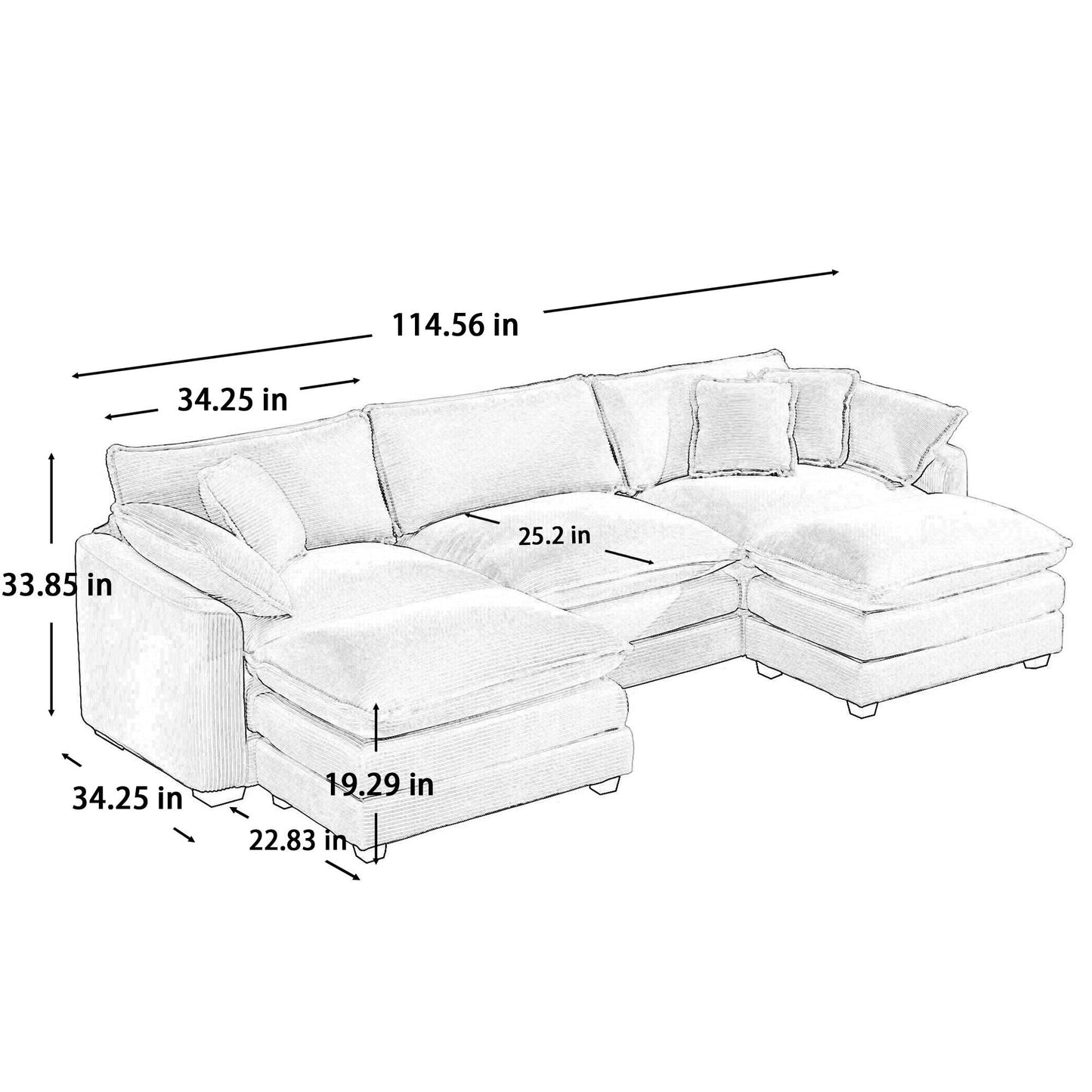 Modern oversized modular cushion sofa with ottoman, beige fabric, HouseOfZazla 2-piece set on Tampa Home & Garden Store