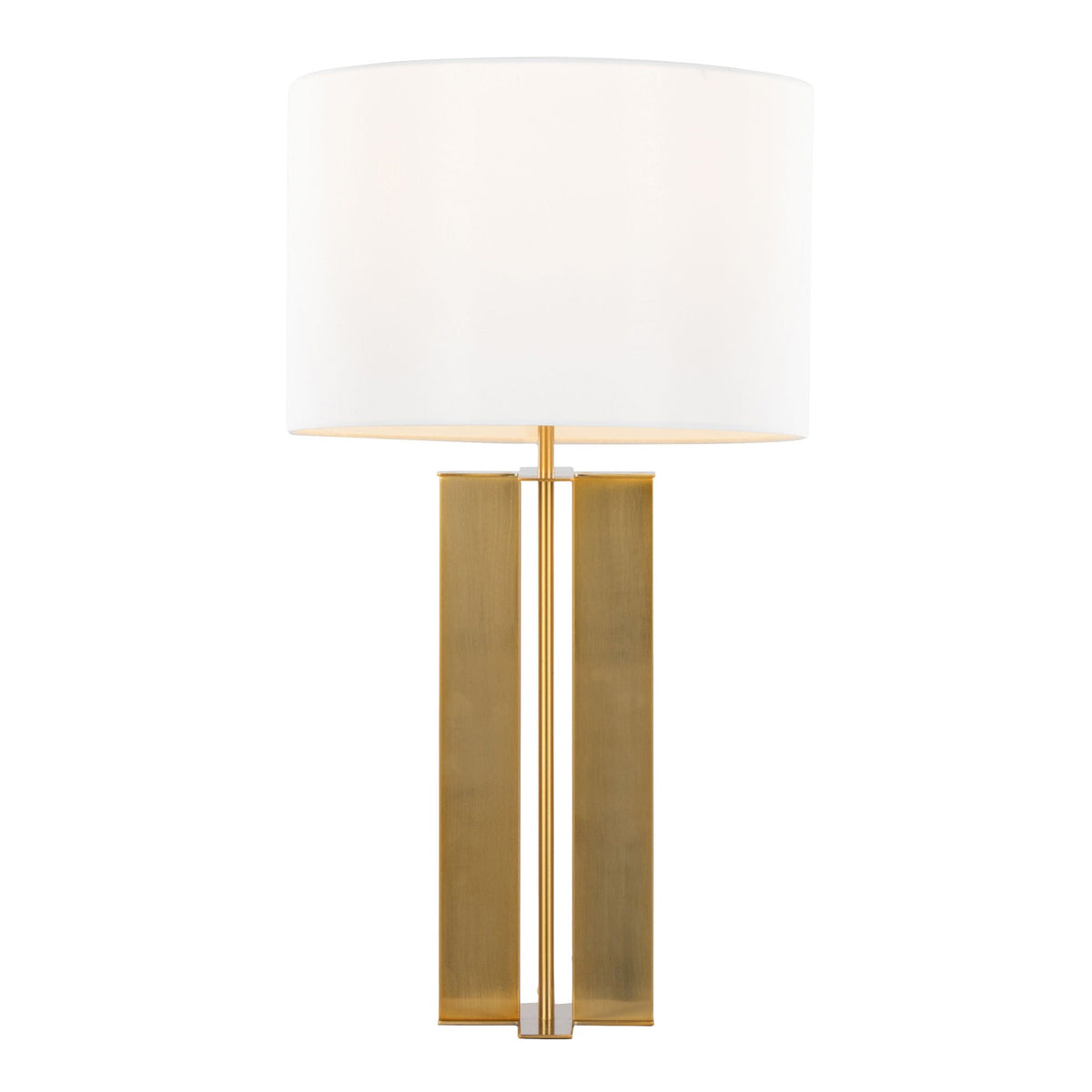 Cosmo Contemporary Table Lamp by HouseOfZazla with white shade and gold rectangular base on Tampa Home & Garden Store