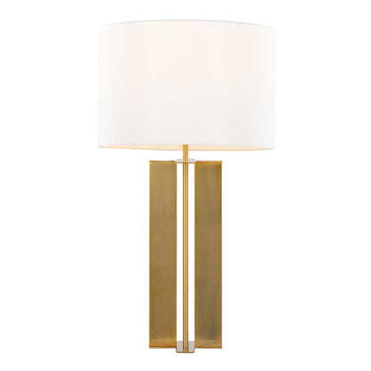 Cosmo Contemporary Table Lamp by HouseOfZazla with white shade and gold rectangular base on Tampa Home & Garden Store