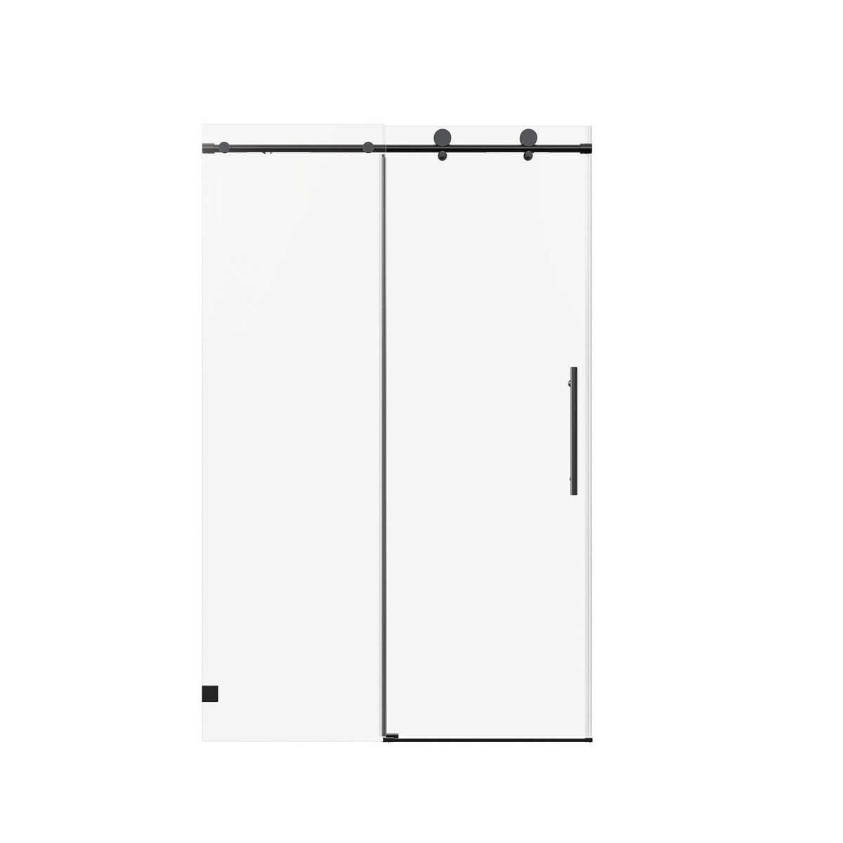 Frameless single sliding shower glass door with black rail and soft-close mechanism on Tampa Home & Garden Store