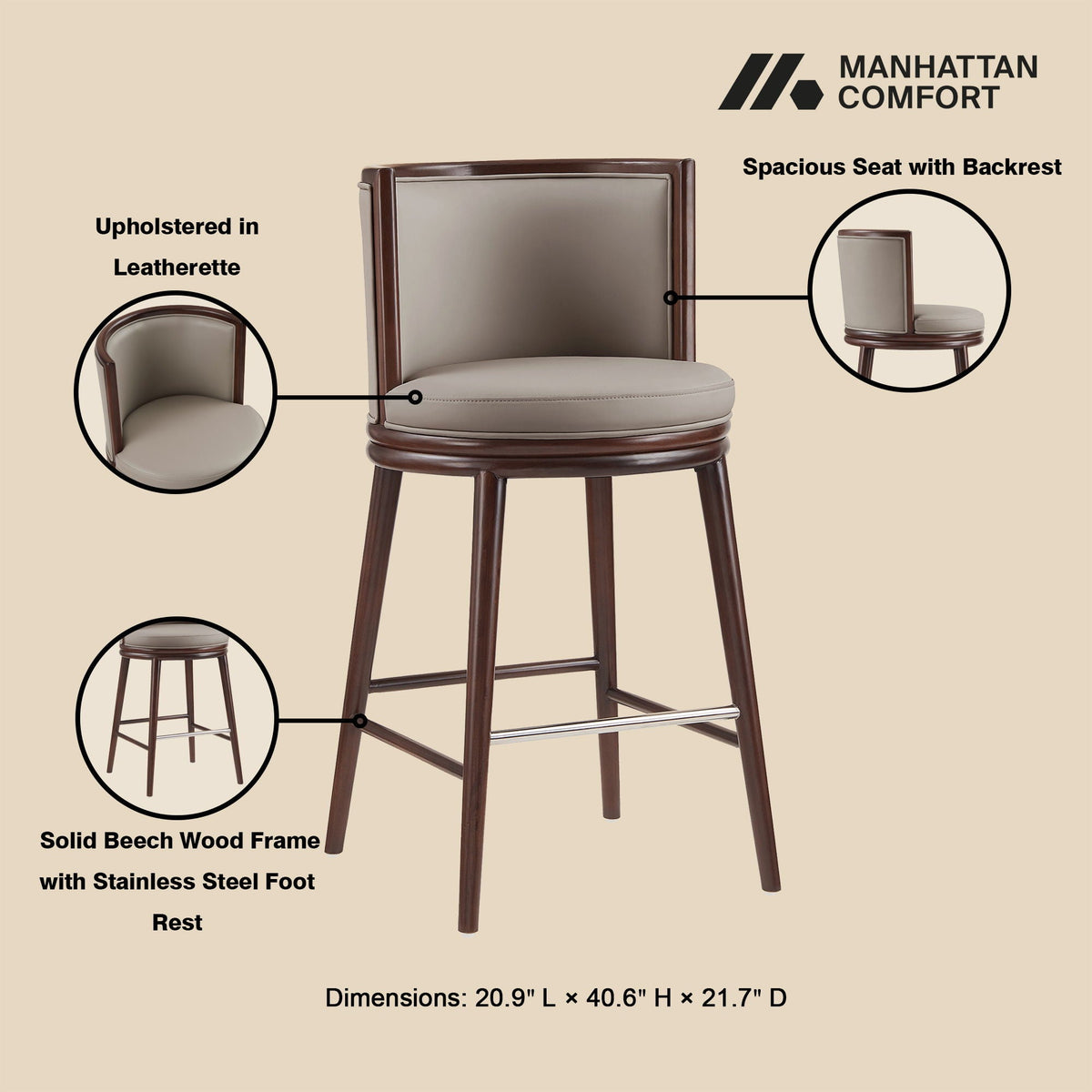 Evalyn Barstool, bar height 28–30 in, leatherette upholstery, beech wood frame; HouseOfZazla on Tampa Home & Garden Store