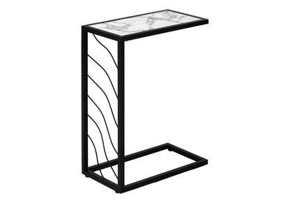 Accent Table C-shaped with black metal frame and white marble top, Unique Piece Furniture on Tampa Home & Garden Store