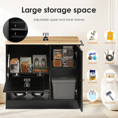 Feeding Station with 2 Lockers and Elevated Bowls Black by HouseOfZazla pet furniture on Tampa Home & Garden Store