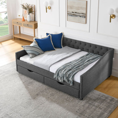Upholstered Tufted Daybed with Storage Drawers
