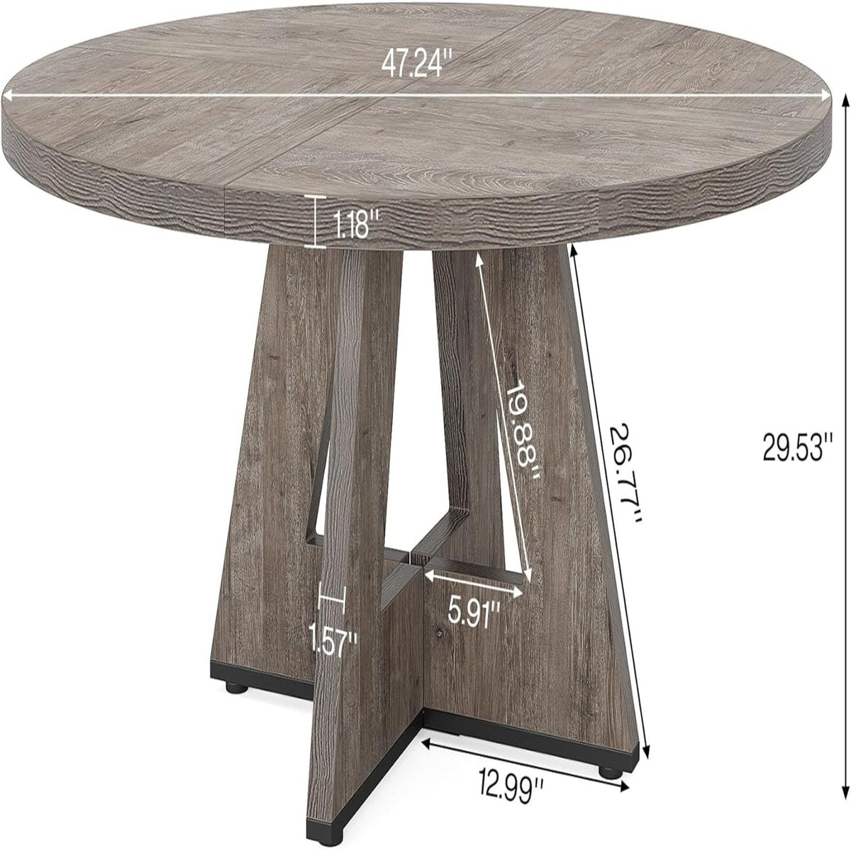 Round dining table with cross-base pedestal in weathered gray wood by HouseOfZazla on Tampa Home & Garden Store