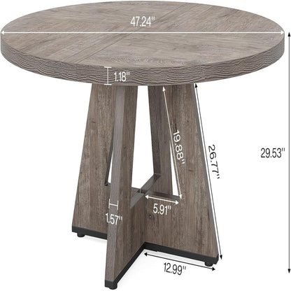 Round dining table with cross-base pedestal in weathered gray wood by HouseOfZazla on Tampa Home & Garden Store