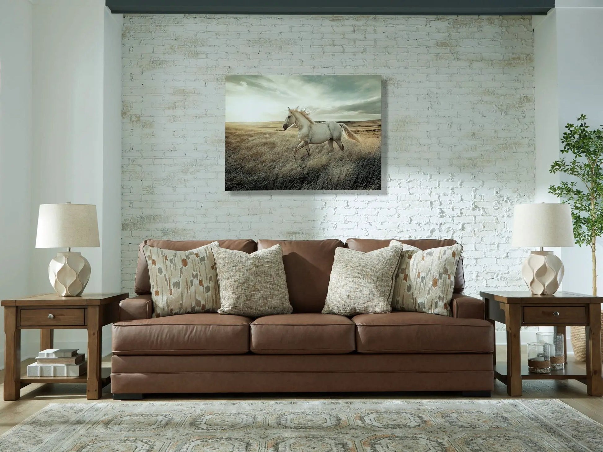 VillaCourt Sofa Caramel by Unique Piece Furniture, stationary caramel leather sofa on Tampa Home & Garden Store