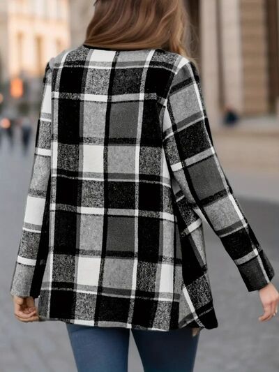 Stevvex plaid open-front long-sleeve jacket in black gray white on Tampa Home & Garden Store