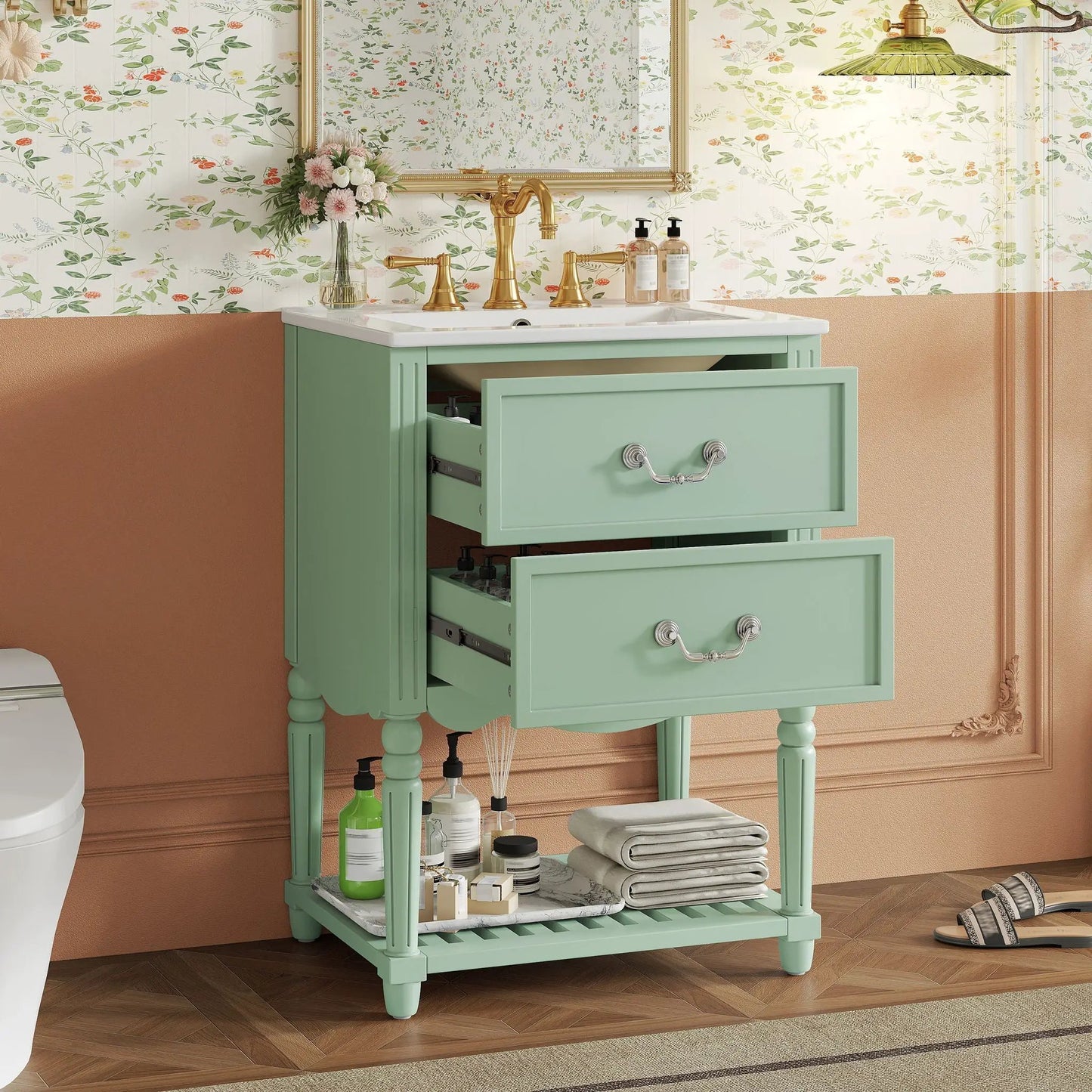 Wave Design Bathroom Vanity with Sink and Drawers