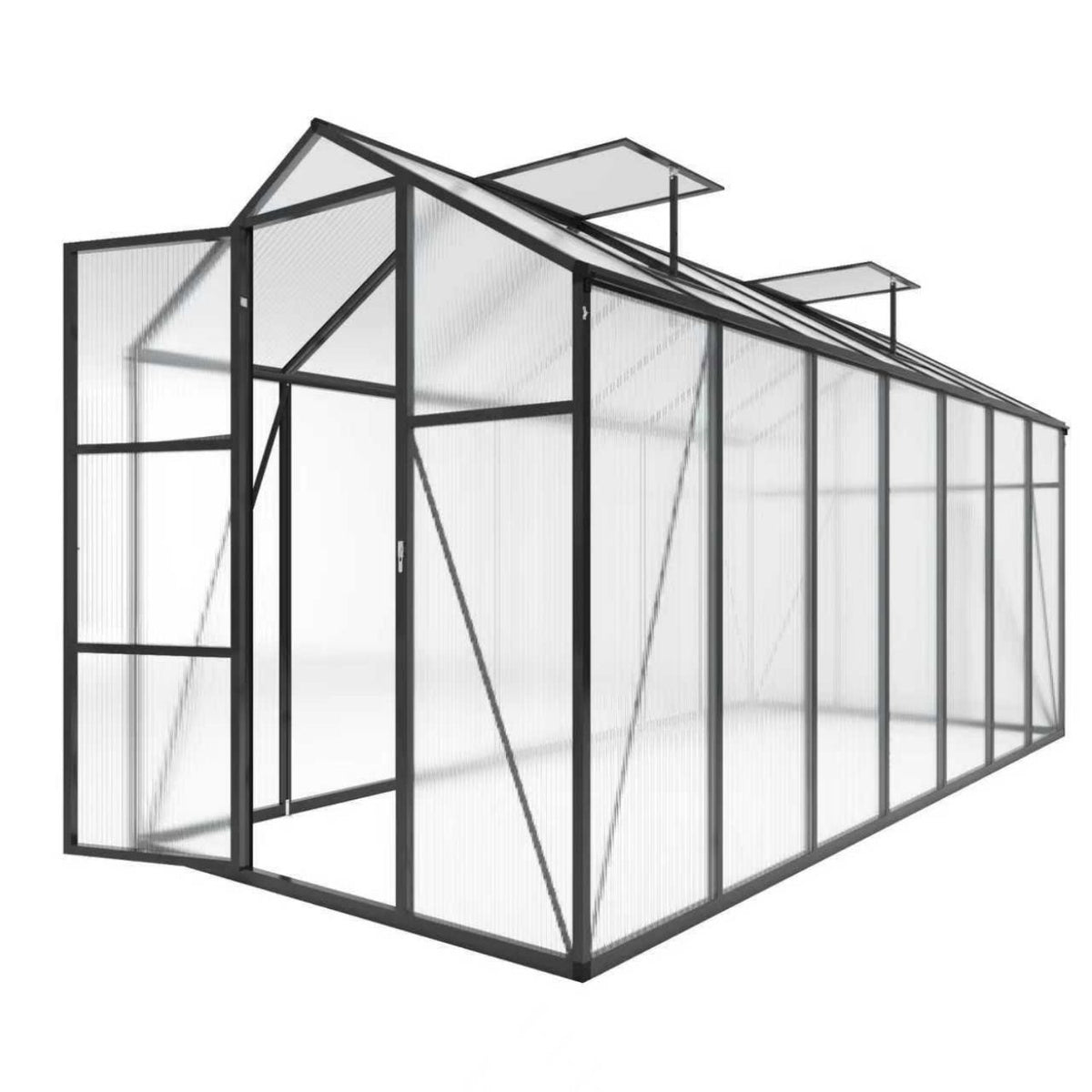 Windproof greenhouse with raised base, black frame and polycarbonate panels on Tampa Home & Garden Store
