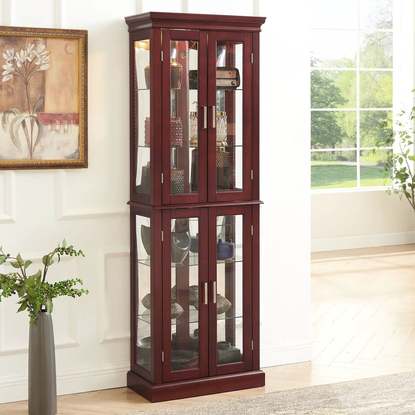 Lighted Curio Cabinet with Tempered Glass Shelves