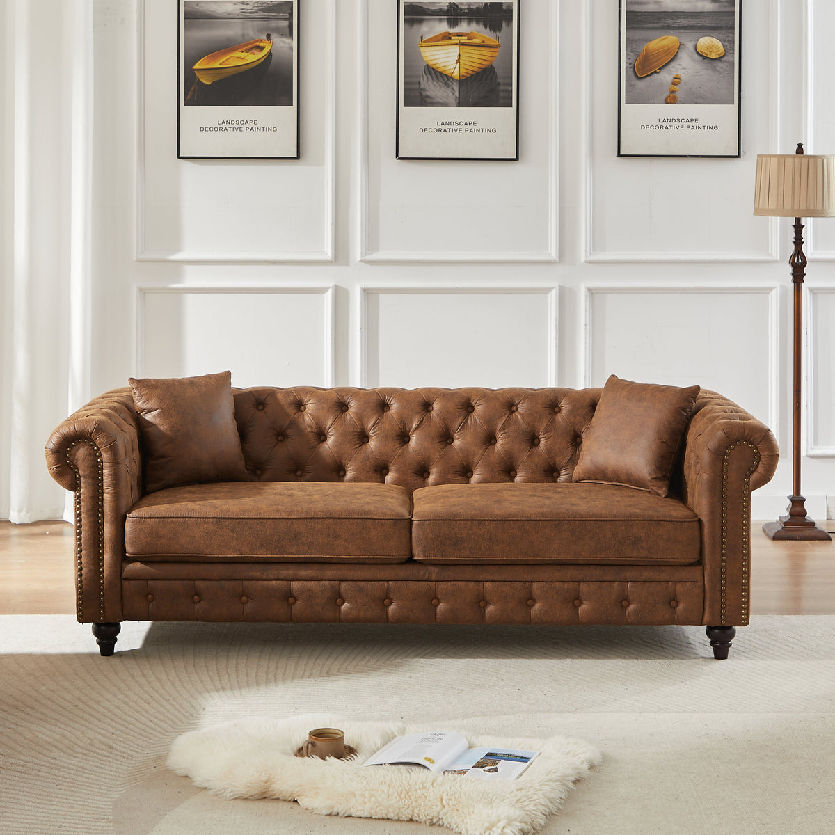 Brown tufted Chesterfield sofa 3-Seater with rolled arms HouseOfZazla on Tampa Home & Garden Store