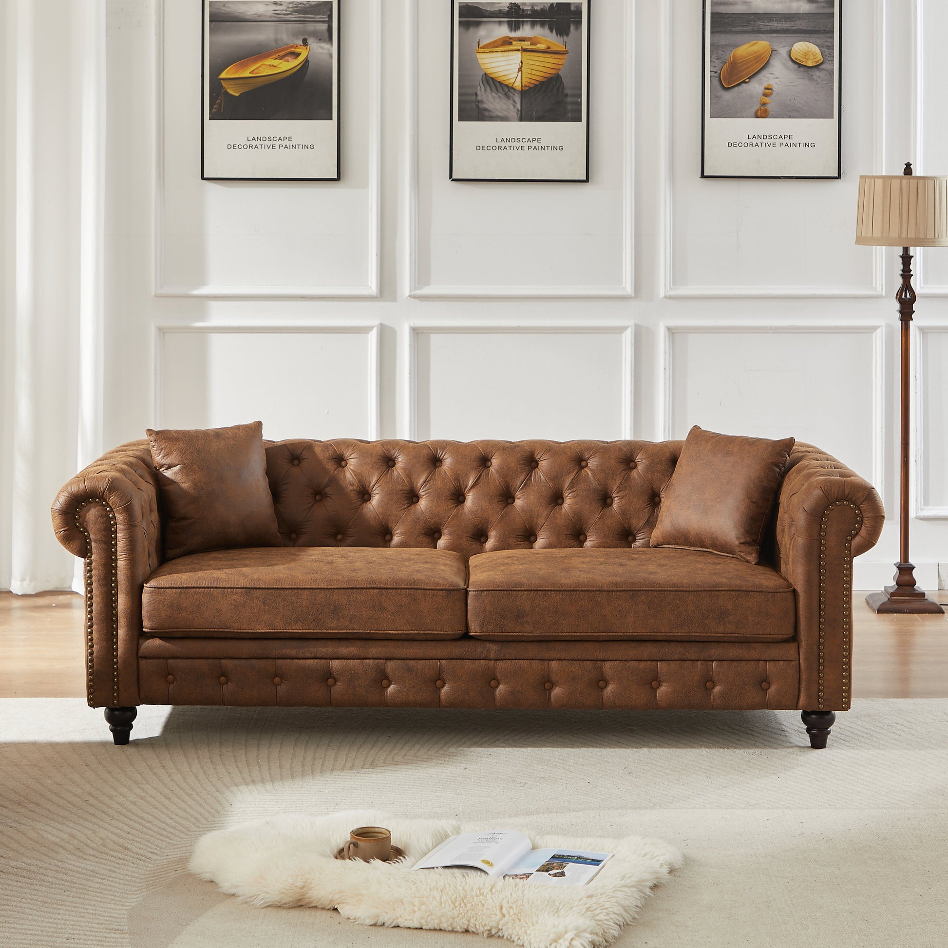 Brown tufted Chesterfield sofa 3-Seater with rolled arms HouseOfZazla on Tampa Home & Garden Store