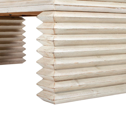 Geometric Waterfall Console Table whitewashed solid wood slats with sawtooth edge design on Tampa Home & Garden Store