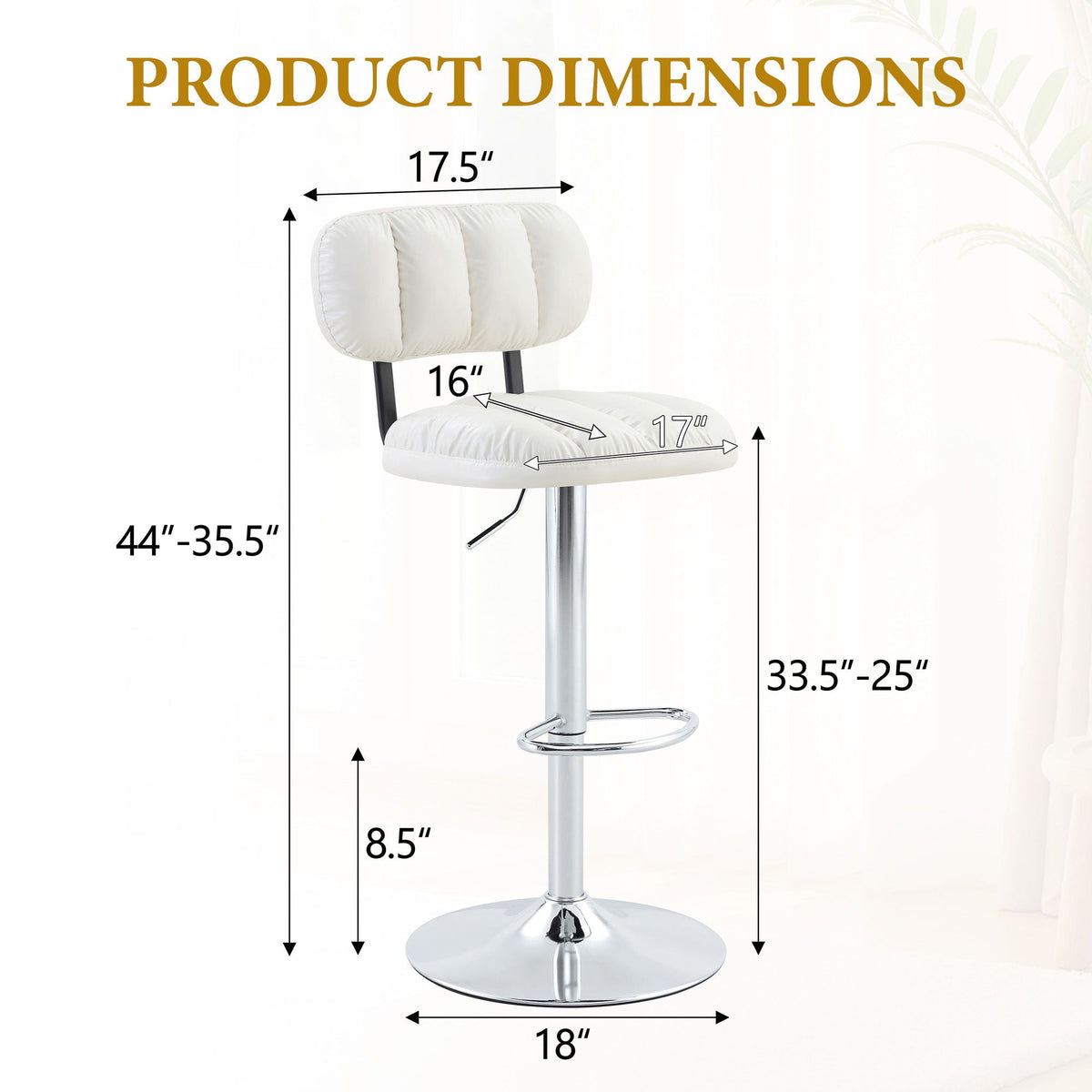 Adjustable height white cushioned bar stool with chrome pedestal base set of 2 HouseOfZazla on Tampa Home & Garden Store