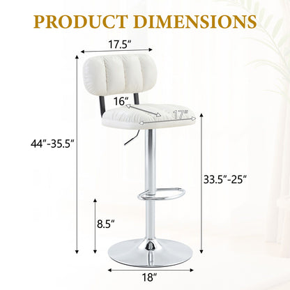 Adjustable height white cushioned bar stool with chrome pedestal base set of 2 HouseOfZazla on Tampa Home & Garden Store