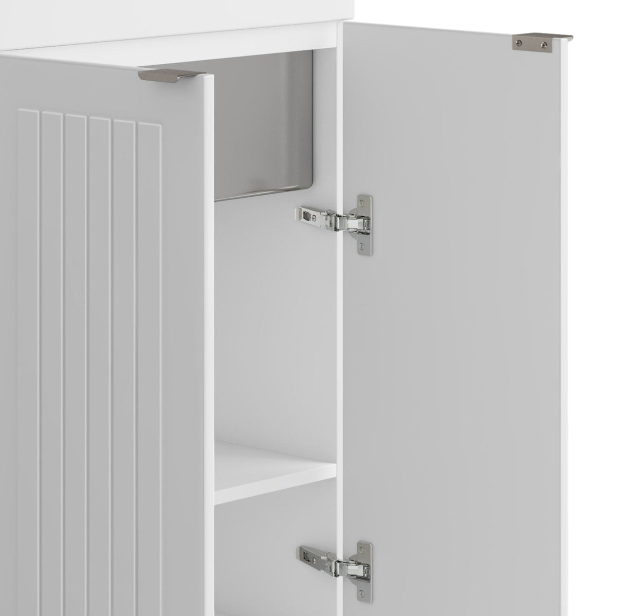 White laundry cabinet vanity with stainless steel sink beadboard chrome hinges HouseOfZazla on Tampa Home & Garden Store