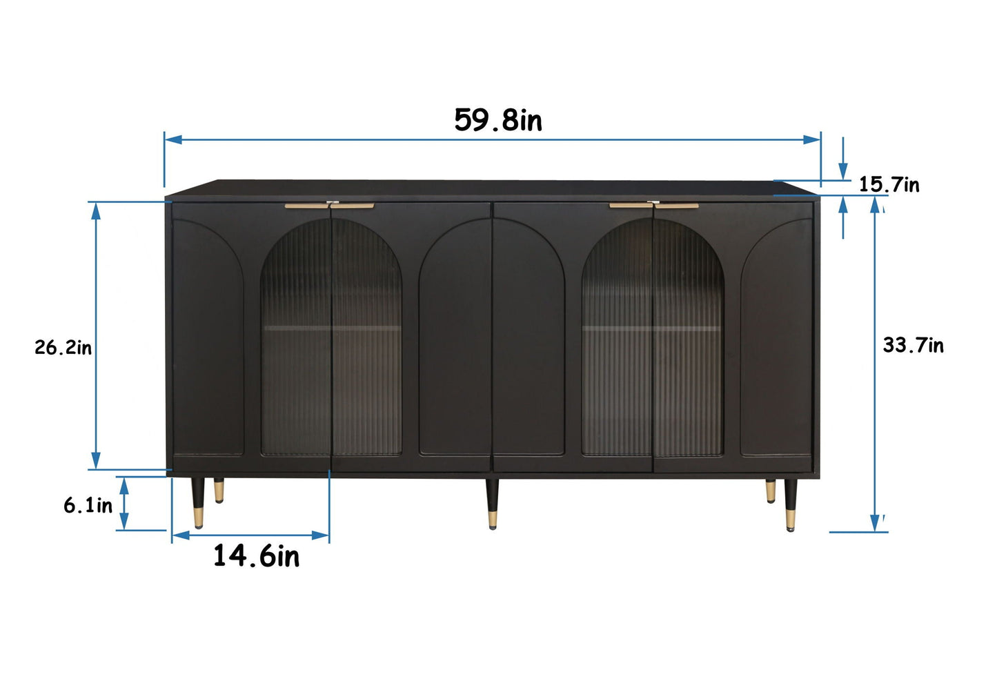 Wood Sideboard With Fluted Glass Doors and Legs