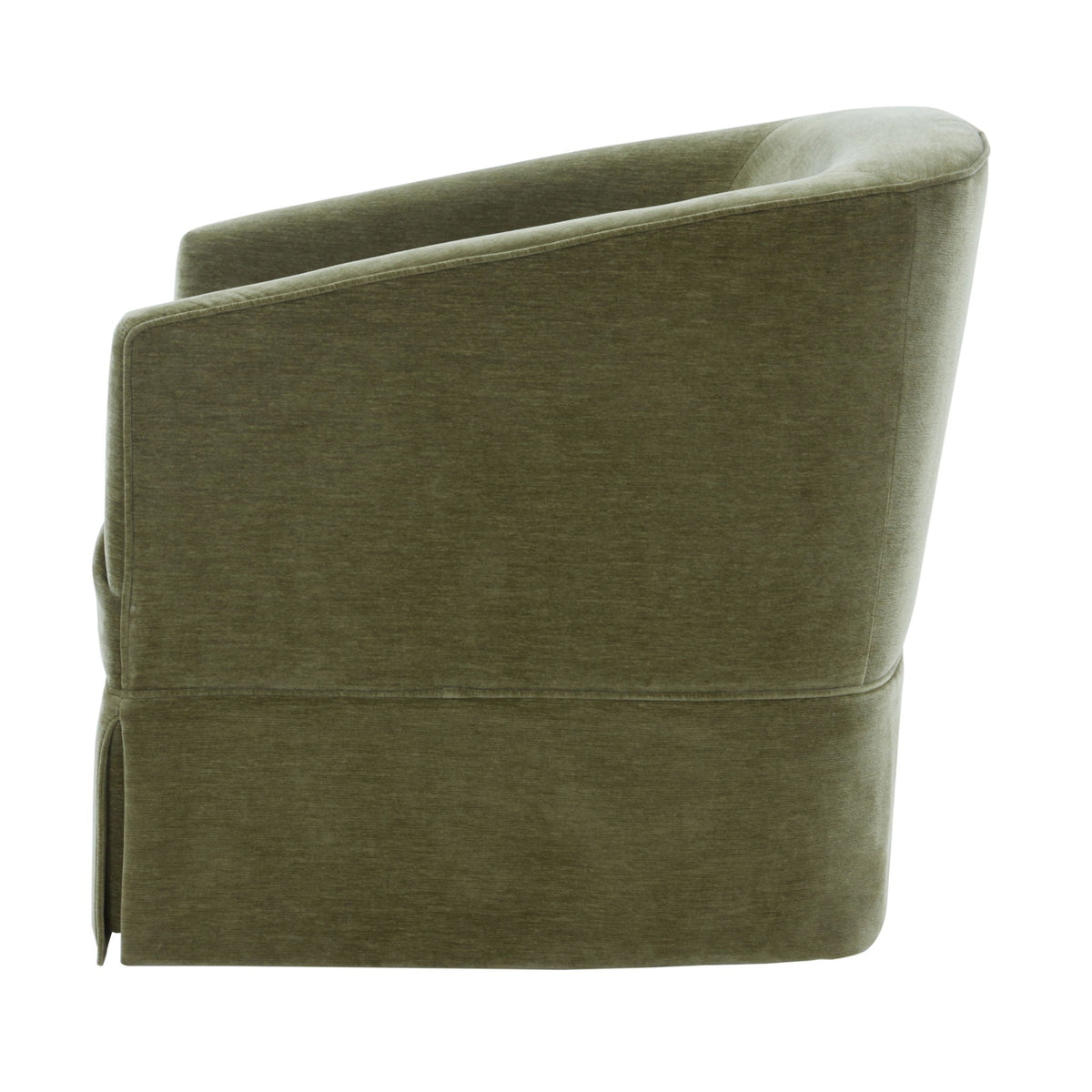 Skirted swivel chair in olive green fabric with 360° rotation on Tampa Home & Garden Store