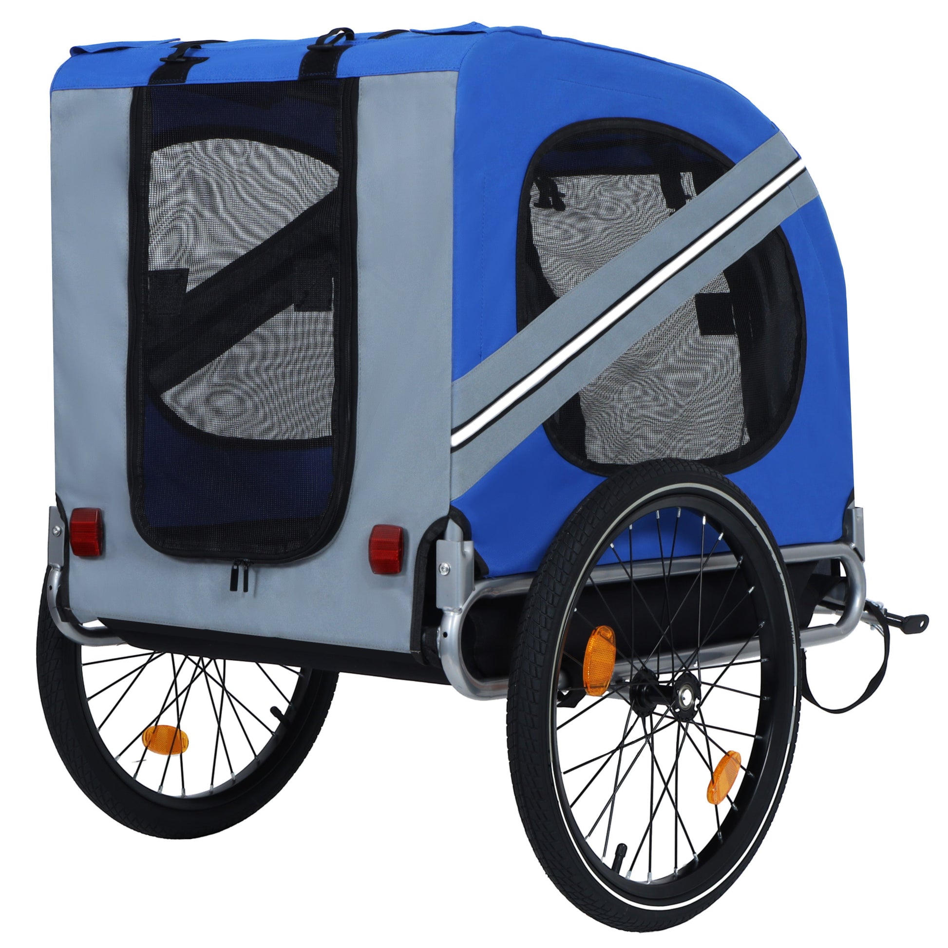 Large folding bike trailer for dogs, blue with gray panels, 66 lb capacity pet carrier on Tampa Home & Garden Store