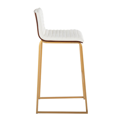 Mason Mara contemporary fixed-height barstool with white upholstered ribbed seat and gold metal legs on Tampa Home & Garden Store